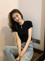 Wholesale Lot of 870 Summer Korean Style Elastic Slim Fit Half-Zip Knit T-Shirts - Clothing Stock Lots - Image 5