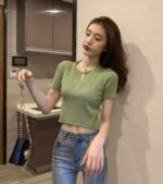 Wholesale Lot of 870 Summer Korean Style Elastic Slim Fit Half-Zip Knit T-Shirts - Clothing Stock Lots - Image 4