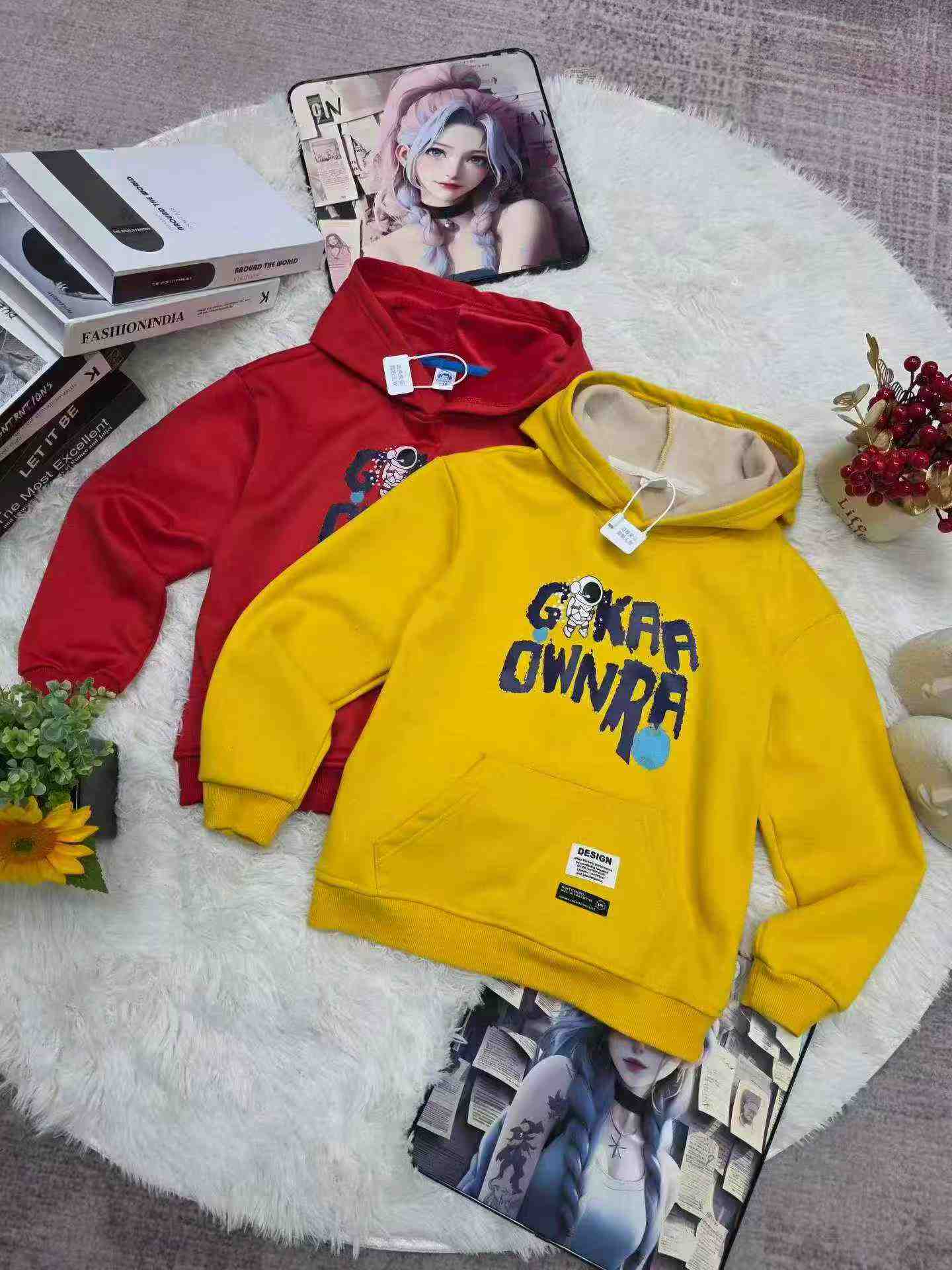 Bulk Kids' Cotton Fleece Hoodies & Crewnecks - 6200pcs Stock Lot (Sizes 80-160cm, Solid Colors, Packed) - Image 1