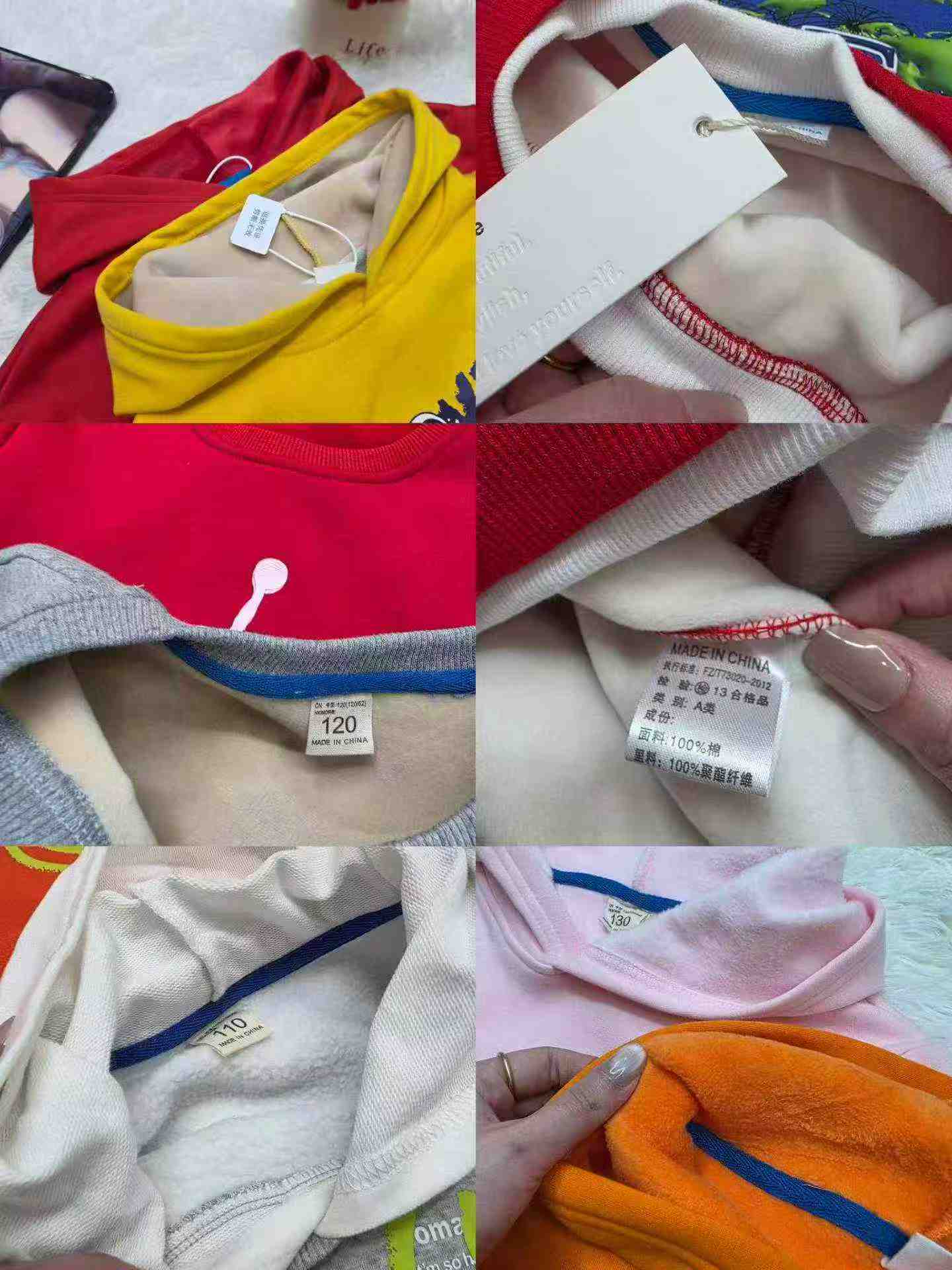 Bulk Kids' Cotton Fleece Hoodies & Crewnecks - 6200pcs Stock Lot (Sizes 80-160cm, Solid Colors, Packed) - Image 2