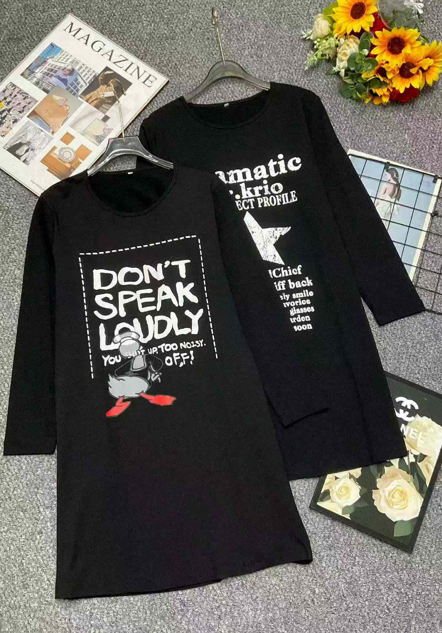 Wholesale Lot of 230 Pcs Spring Vintage Oversized Cotton T-Shirt Dresses, M-2XL, Individually Packed - Image 1