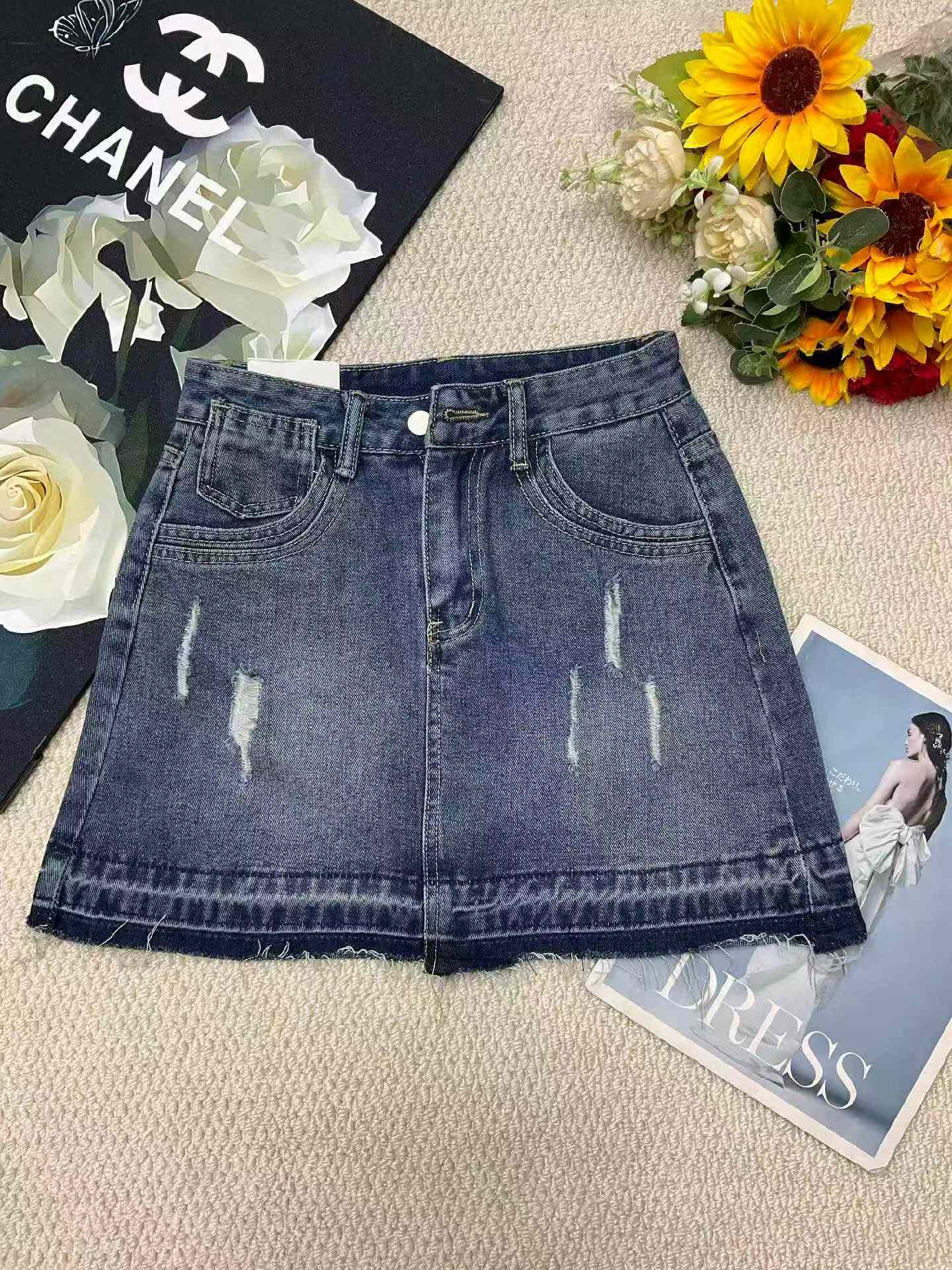 Wholesale Stock Lot - Summer New Vintage Washed Cotton Denim Mini Skirts, Independent Packaging, S-XL, Approx 180pcs - Image 1