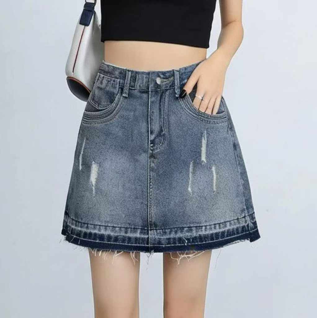 Wholesale Stock Lot - Summer New Vintage Washed Cotton Denim Mini Skirts, Independent Packaging, S-XL, Approx 180pcs - Image 2