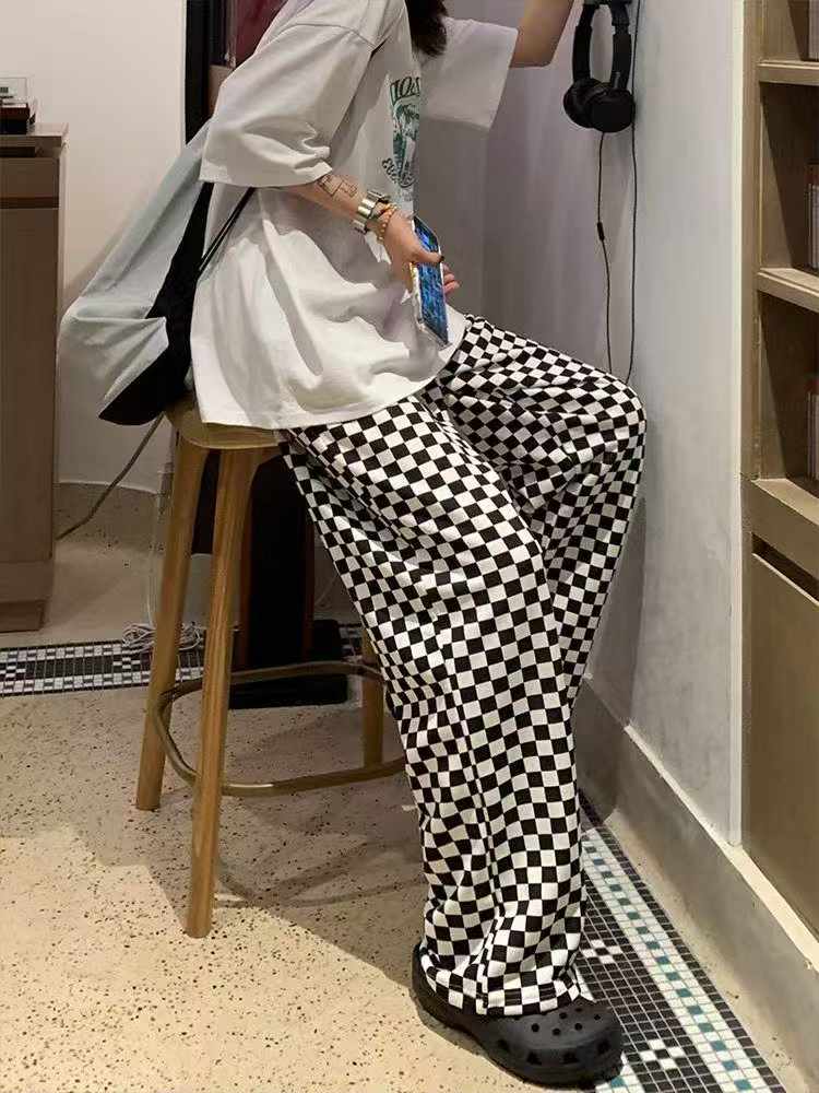 Wholesale Stock Clearance: Summer Retro Black & White Checkered Flowy Wide-Leg Pants (S-L, Packed Individually) - Image 2