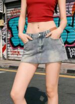 Wholesale Lot: 325pcs Branded Vintage Washed Cotton Denim Mini Skirts, XXS-L, with Tag & Individual Packaging - Image 4