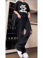 Bulk Stock Lot: 455 Pairs Unisex Distressed Hem Raw Edge Jeans, Sizes S-3XL, Individual Pack with Tags - Image 1