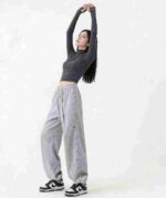 Bulk Stock Clearance: Spring Retro Letter Embroidered Cotton Drawstring Ankle Cuffs Sweatpants (S-L), Independent Packaging with Tags, 170pcs Lot - Image 5