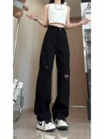 Wholesale Lot of 400pcs Spring New Black Distressed Straight-Leg Wide-Leg Jeans for Plus Size, M-3XL, Independent Packing with Tags - Image 5