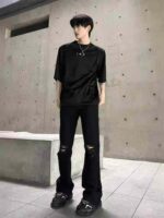 Wholesale Stock Lot: 210pcs American Style Streetwear Black Ripped Distressed Straight & Flare Jeans, Sizes S-3XL, Individually Packaged with Tags - Image 9