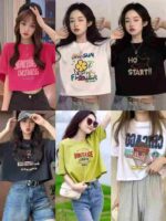 Wholesale Stock Lot - 1800 Pcs Women's High-Waisted Retro French Style Short Sleeve T-Shirts, XS-XXL, Multiple Colors & Patterns - Image 1