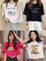 Wholesale Stock Lot - 1800 Pcs Women's High-Waisted Retro French Style Short Sleeve T-Shirts, XS-XXL, Multiple Colors & Patterns - Image 9