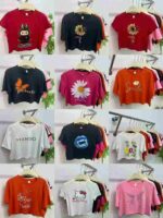 Wholesale Stock Lot - 1800 Pcs Women's High-Waisted Retro French Style Short Sleeve T-Shirts, XS-XXL, Multiple Colors & Patterns - Image 4