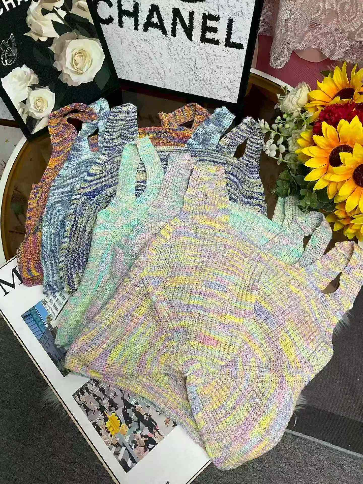 Wholesale Clearance: Summer New Design Colorful Rainbow Stripe Knit Camisole Tops, Independent Packaging, Soft Fabric, 2 Styles 2 Colors, 3320pcs Stock Lot - Image 1
