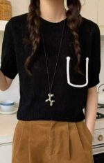 Summer Wholesale Lot: 230pcs Korean Style Viscose Knit T-Shirts with Pocket Design, Breathable Fabric, One-Size, Individually Packed - Image 3