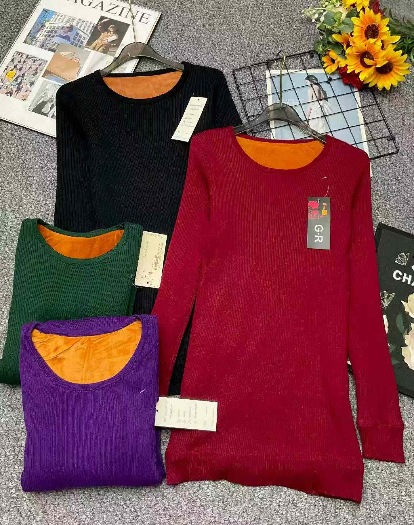 Winter Plain Loose Fit Fleece-Lined Thick Knit Pullover Sweater - Multi-Color Stock Lot (685pcs) - Off-Season Clearance - Image 1
