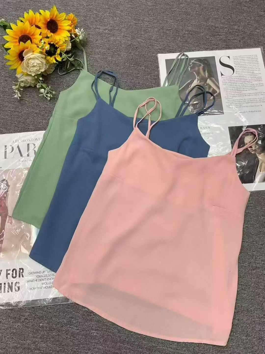 Summer New French Style Satin Camisole Tops - Wholesale Stock Lot (140pcs) - Soft & Comfortable Fabric, Individually Packaged - Image 1