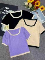 Summer New Style Oversized Square Neck Stretchy Knit Short Sleeve Tops - 5300 Pcs, 3 Colors (Beige, Black) - Clothing Stock Lots for Wholesale Export - Image 8
