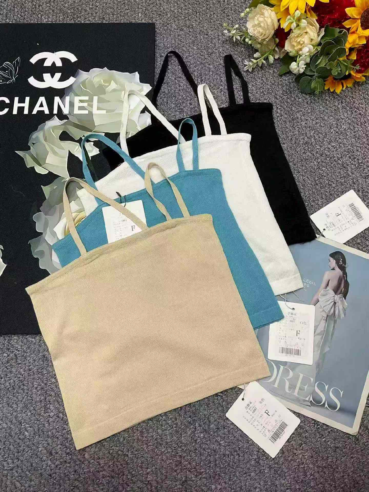 Wholesale Lot of 965 Pcs Summer Brand Halter Neck Off-Shoulder Knit Camisoles - Clothing Stock Lots - Image 1