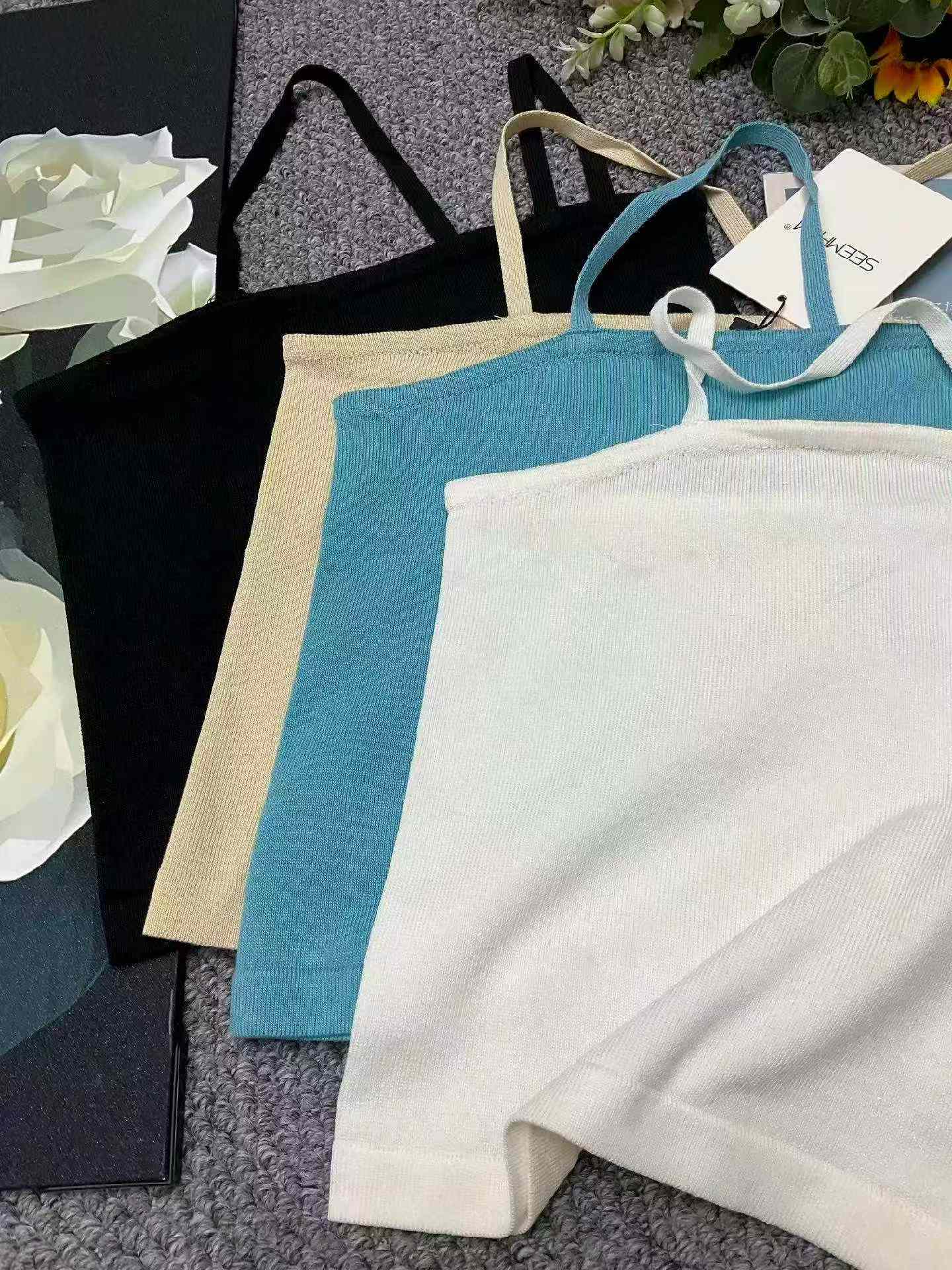 Wholesale Lot of 965 Pcs Summer Brand Halter Neck Off-Shoulder Knit Camisoles - Clothing Stock Lots - Image 2