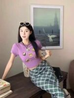 Wholesale Lot of 630 Summer Vintage Ice Silk Print Knit Short Sleeve Tops - Clothing Stock Lots - Image 6