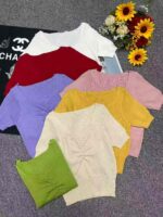 Wholesale Stock Lot: 3330 Pcs Summer V-Neck Ice Silk Knitted Tops, Vintage Design, Soft Stretch Fabric (Bulk Clearance) - Image 1