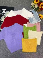 Wholesale Stock Lot: 3330 Pcs Summer V-Neck Ice Silk Knitted Tops, Vintage Design, Soft Stretch Fabric (Bulk Clearance) - Image 9