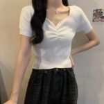 Wholesale Stock Lot: 3330 Pcs Summer V-Neck Ice Silk Knitted Tops, Vintage Design, Soft Stretch Fabric (Bulk Clearance) - Image 8