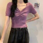 Wholesale Stock Lot: 3330 Pcs Summer V-Neck Ice Silk Knitted Tops, Vintage Design, Soft Stretch Fabric (Bulk Clearance) - Image 7