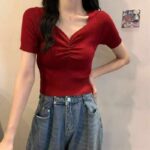 Wholesale Stock Lot: 3330 Pcs Summer V-Neck Ice Silk Knitted Tops, Vintage Design, Soft Stretch Fabric (Bulk Clearance) - Image 5