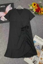 Summer New Stock Lot: 560 Pcs Audrey Hepburn Style V-Neck Ruffle Black Dresses, Sizes 1-4, Individually Packed - Image 1