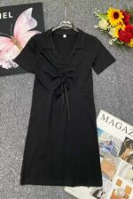 Summer New Stock Lot: 560 Pcs Audrey Hepburn Style V-Neck Ruffle Black Dresses, Sizes 1-4, Individually Packed - Image 9