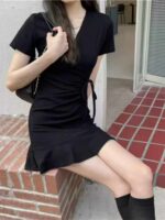 Summer New Stock Lot: 560 Pcs Audrey Hepburn Style V-Neck Ruffle Black Dresses, Sizes 1-4, Individually Packed - Image 5