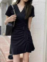 Summer New Stock Lot: 560 Pcs Audrey Hepburn Style V-Neck Ruffle Black Dresses, Sizes 1-4, Individually Packed - Image 4