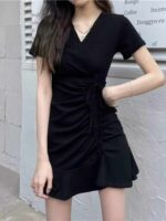 Summer New Stock Lot: 560 Pcs Audrey Hepburn Style V-Neck Ruffle Black Dresses, Sizes 1-4, Individually Packed - Image 3