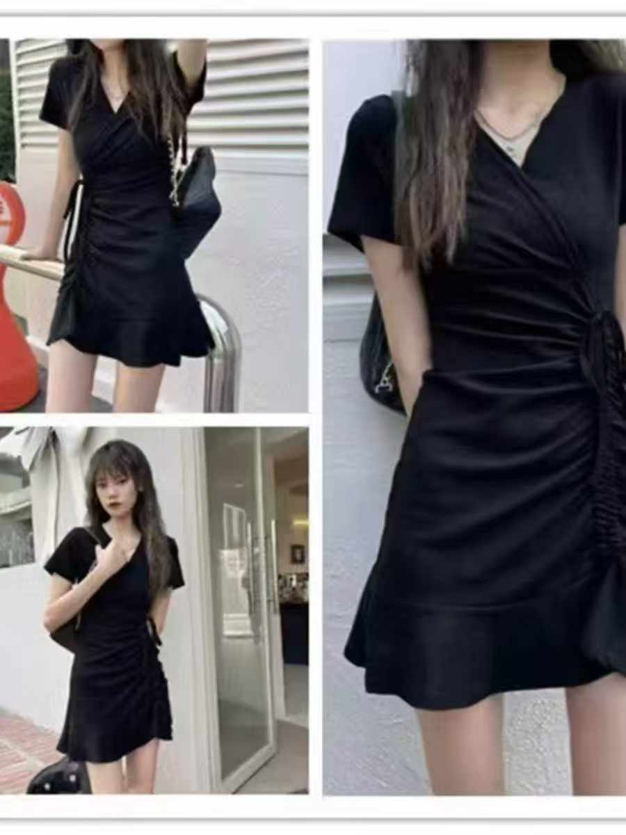 Summer New Stock Lot: 560 Pcs Audrey Hepburn Style V-Neck Ruffle Black Dresses, Sizes 1-4, Individually Packed - Image 2