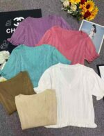 Clothing Stock Lots: 3560 Pcs Summer V-Neck Lace Trim Knit Tops, Flowy Fabric, High Waist, S-XXL - Image 1