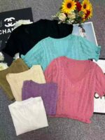 Clothing Stock Lots: 3560 Pcs Summer V-Neck Lace Trim Knit Tops, Flowy Fabric, High Waist, S-XXL - Image 9