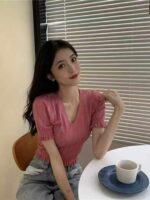 Clothing Stock Lots: 3560 Pcs Summer V-Neck Lace Trim Knit Tops, Flowy Fabric, High Waist, S-XXL - Image 4