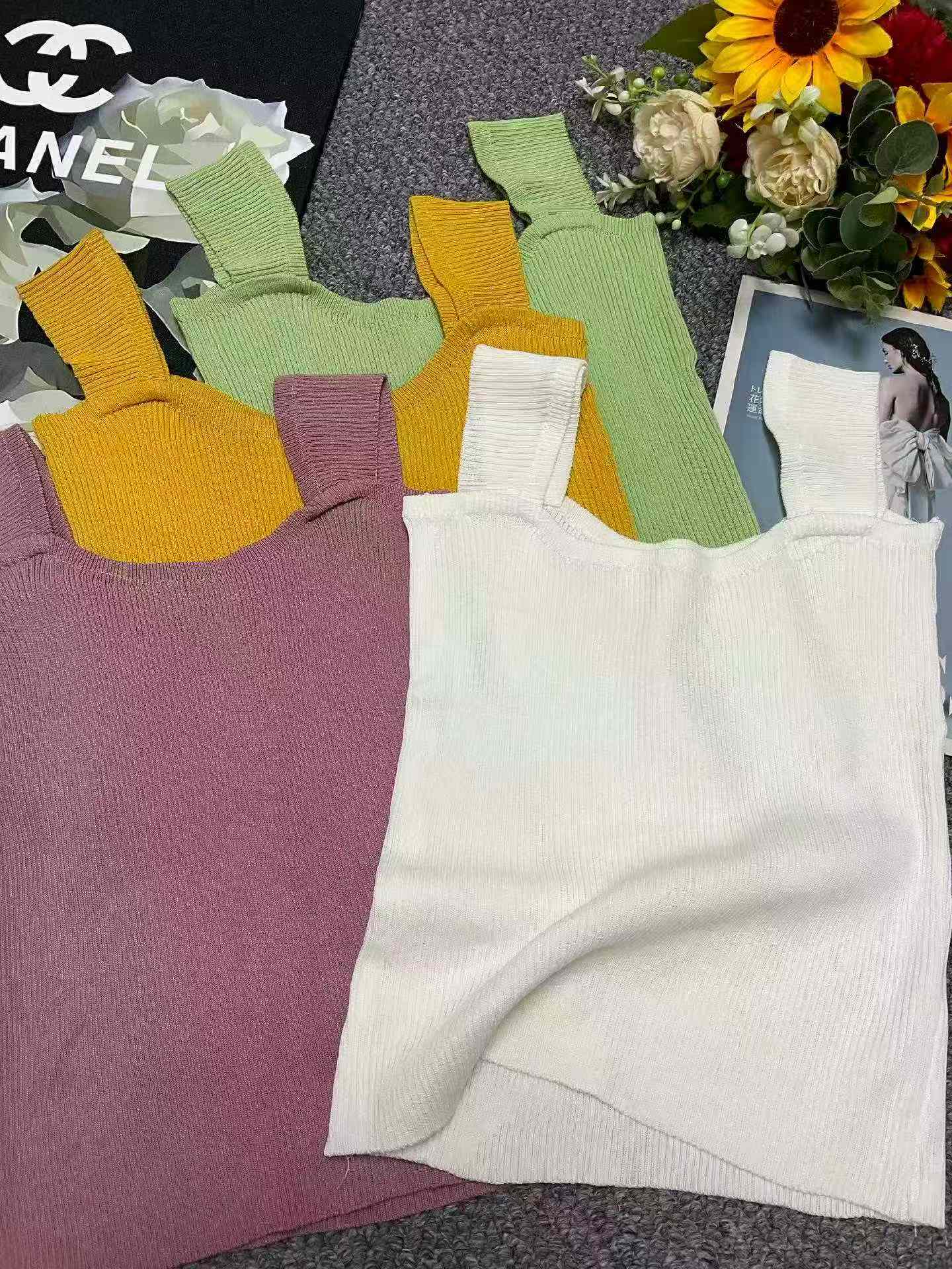 Wholesale Lot of 820 Summer New Korean Style Bright Color Slim Knit Camisole Tops, Independent Packing - Image 2