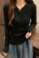 Wholesale Lot of 817 Pcs Spring New American Sweet & Spicy Style Pullover Sweaters with Drawstring, Solid Color, Soft Stretchy Fabric, Independent Packaging, One Size - Image 3