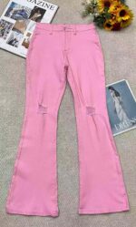 Wholesale Stock Lot: 130pcs Branded American Style High-Elasticity Washed Cotton Distressed Flared Jeans, Size 27-32, Individual Packing - Image 1