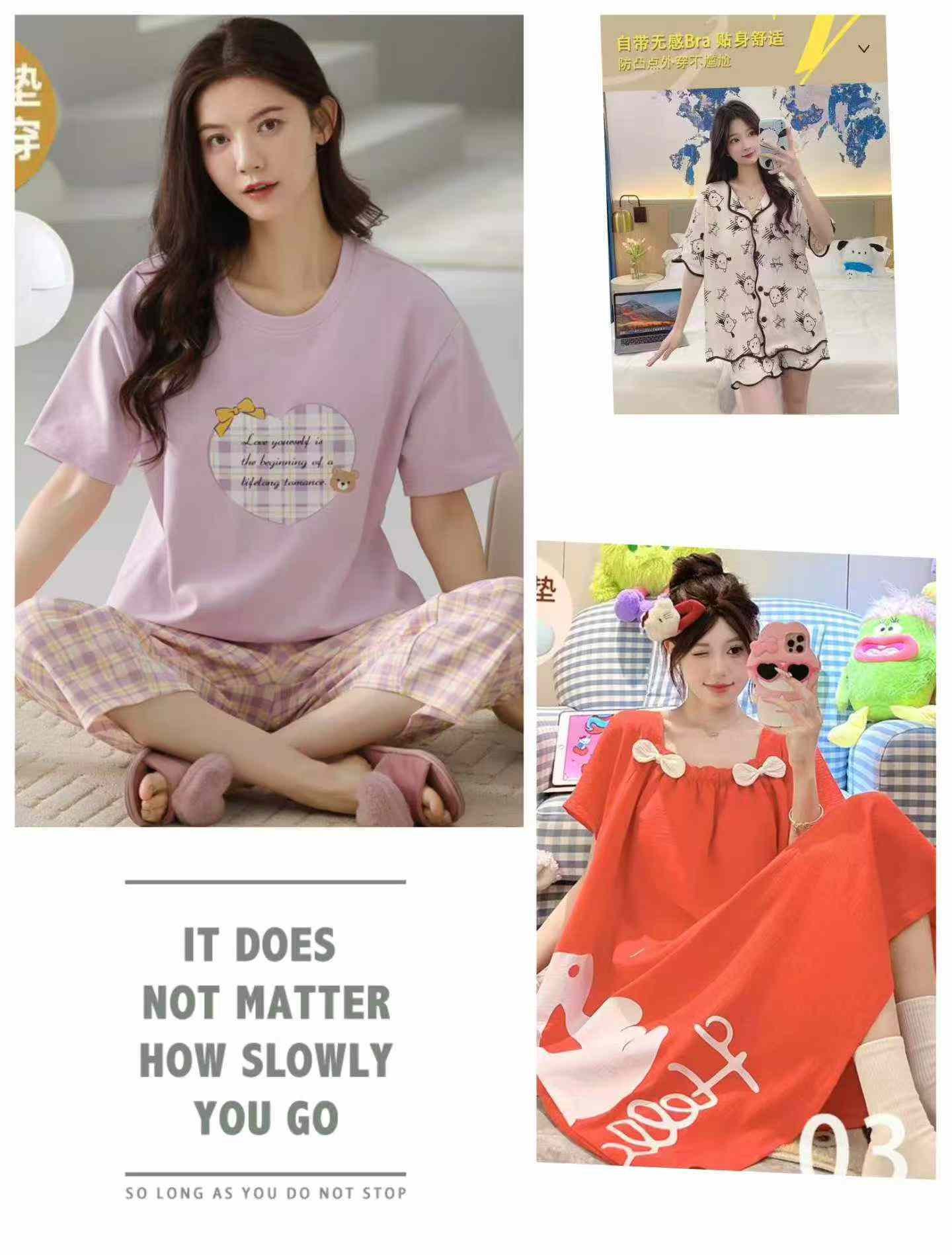 Wholesale Women's Pajama Sets & Nightgowns - 7800pcs Stock Lot (S-3XL, 2pc/3pc, Cardigan/Hoodie Styles, Individually Packaged) - Image 1