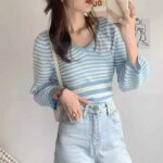 Wholesale Stock Lot of 130 pcs Autumn V-Neck Striped Knit Sweaters - Black & White, Oversized Fit, Soft Fabric, Individually Packed - Image 6