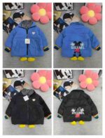 Wholesale Kids Down Jackets - 1000pcs Stock Lot, Two-Tone Fake Two-Piece Design, Rainbow Sleeves, Independent Packing with Tags - Image 1