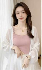 Clothing Stock Lot: 910 Pcs Summer New French Lace Trim Knit Camisole Tops, Soft Stretch Fabric, One-Size, Independent Packing - Image 7