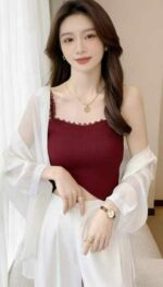 Clothing Stock Lot: 910 Pcs Summer New French Lace Trim Knit Camisole Tops, Soft Stretch Fabric, One-Size, Independent Packing - Image 6