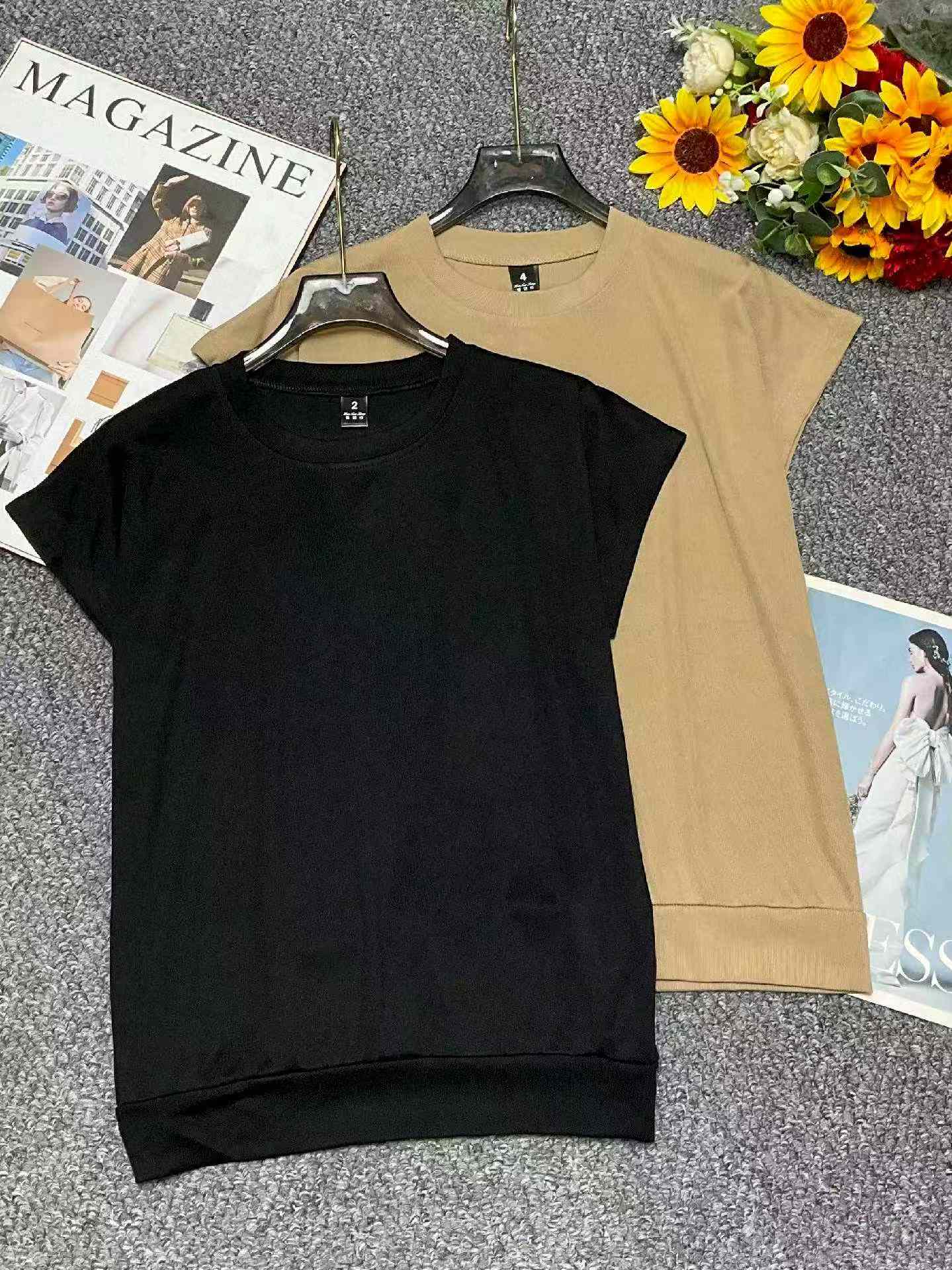 Summer Wholesale Lot: 440pcs Plain Sleeveless T-Shirts, Size 1-5, Bulk Clearance Stock - Image 1