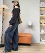 Spring New Trendy Retro Washed Cotton Adjustable Straight Wide Leg Jeans, Sizes XS-L, About 220 Pieces Bulk Wholesale Stock - Image 6