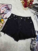 153 Pcs Women's American Sweet Spicy Style Black Denim Shorts Summer Frayed Tie A-line Hot Pants Sizes M-L - Image 6
