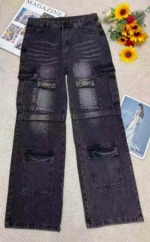 Spring Men's American Vintage High Street Multi-pocket Cargo Loose Baggy Straight Washed Jeans, Approx 100 Pieces, Sizes 2XL-3XL With Tags - Image 1